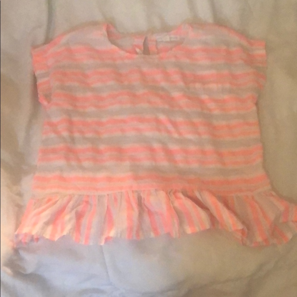 Girls Striped Ruffle Hem Linen Top